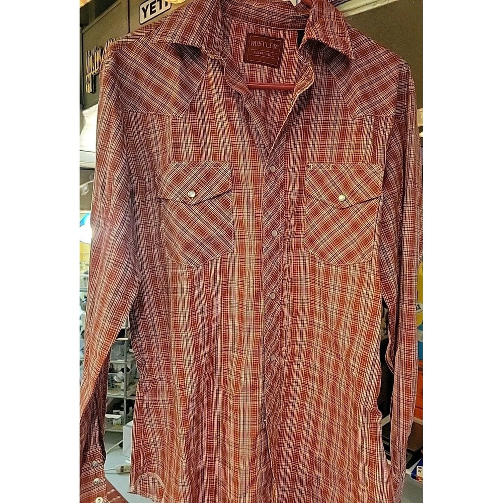 VTG Rustler Pearl Snap Western Shirt Men M Striped Long Sleeve